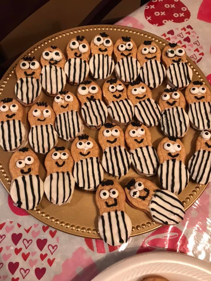 Nutterbutters decorated to look like referrees